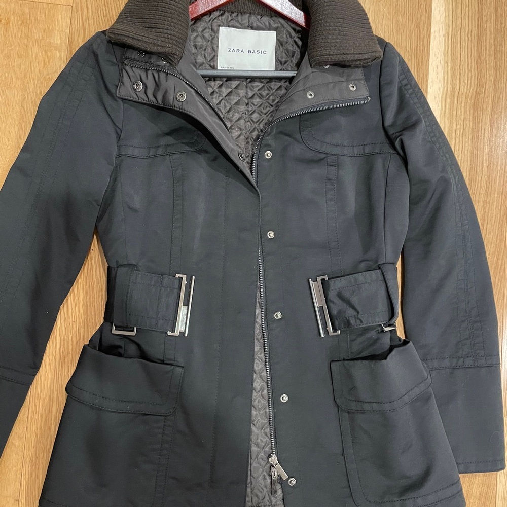 Zara Basic Black Zippered Winter Jacket - Size S - image 1